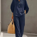 Ladies' Leisure Shirt Set, Lazy and Relaxed Feel, Top Choice for Commuting and Vacation, Lightweight and Slightly Sheer