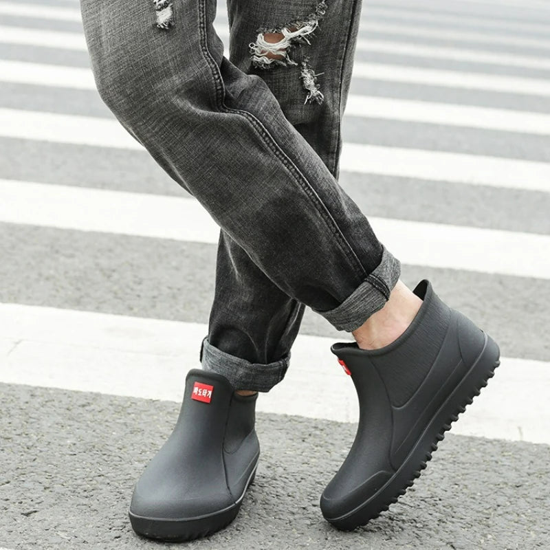 Men's Rain Boots Waterproof Rubber Shoes Outdoor Hiking Fishing Shoes PVC Kitchen Work Water Shoes Slip on Non-slip Ankle Boots