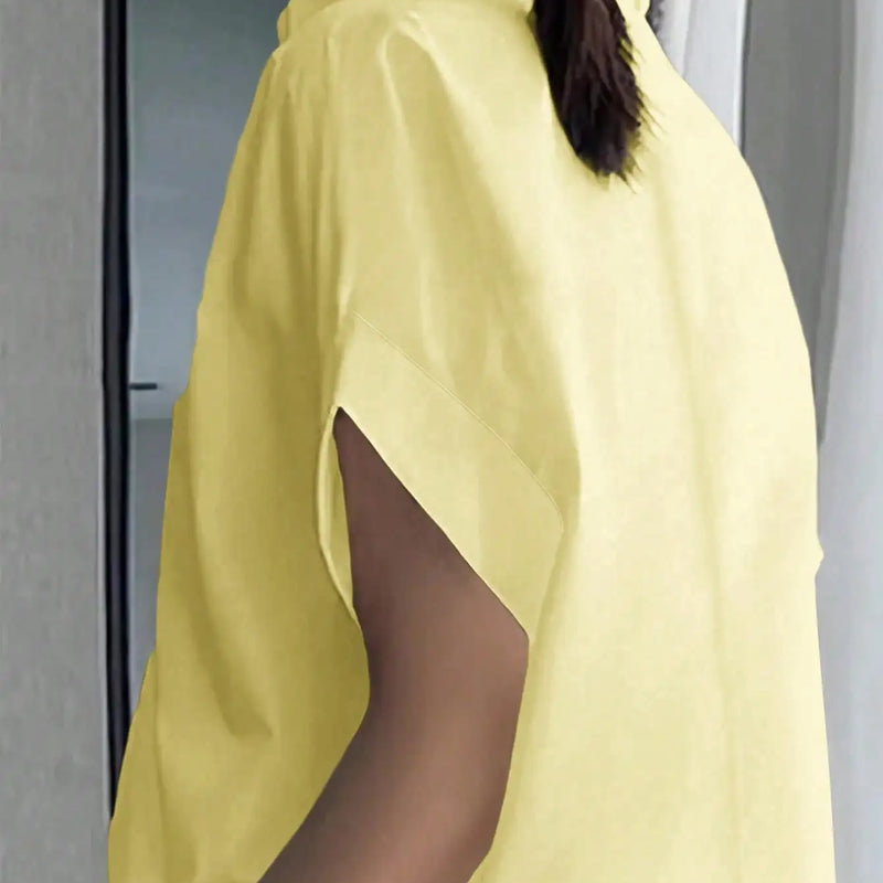 Women's Light Yellow Loose Fit Short Sleeve Shirt - View 2 | SAMAG