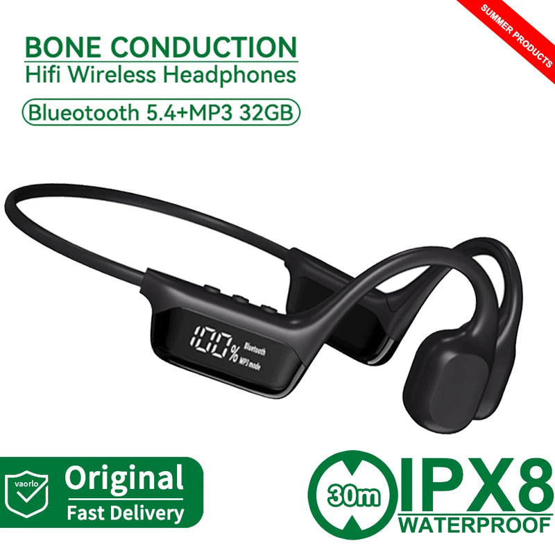 Bone Conduction Earphones Bluetooth Wireless IPX8 Waterproof MP3 Player Hifi Ear-hook Headphone With Mic Headset For Swimming