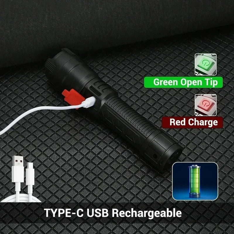 Most Powerful Rechargeable LED Flashlight Built-in 18650 Battery Long Range Tactical Torch Light For Fishing Hunting