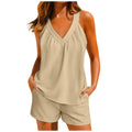 Women'S Summer Casual Suit New Urban Casual Women'S Solid Color Sleeveless Vest Elastic Shorts Home Clothes Two-Piece Set