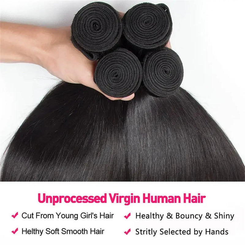 Brazilian Bundles Raw Human Hair Bone Straight Hair Extensions Bulk For Braiding 14-32 Inch Bundles Double Weft Hair Weave