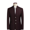 2026 New Men's Stand Collar Long Sleeve Suit Jacket, Asian Size Chinese-Style Slim-Fit Blazer in Dark Blue/Red/Grey/Black/White