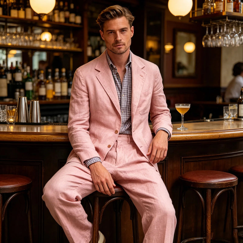 Men's Linen Suit 2 Pieces Luxury Slim Fit Casual Blazer Straight Leg Pants Breathable Wrinkle Resistant Lightweight For Wedding