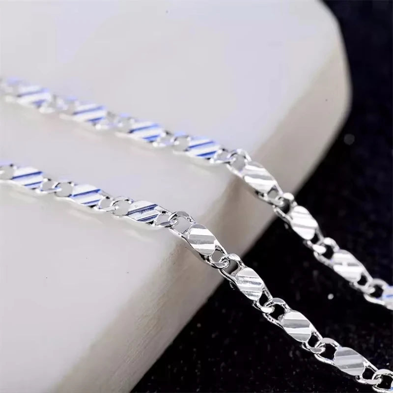 Fashion 18K Gold Necklace 2MM 16/18/20/22/24/26/28/30 Inch Side Chain For Women Men Jewelry 925 Silver - Visuel 6 | SAMAG