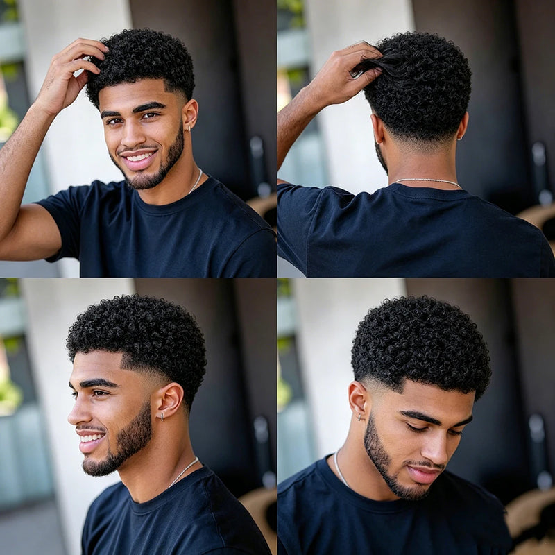 Afro Kinky Curly Wigs Short Pixie Cut Wigs Human Hair for Men Bazilian Remy Hair Machine Made Cap for Daily Wear,Date Use Wig