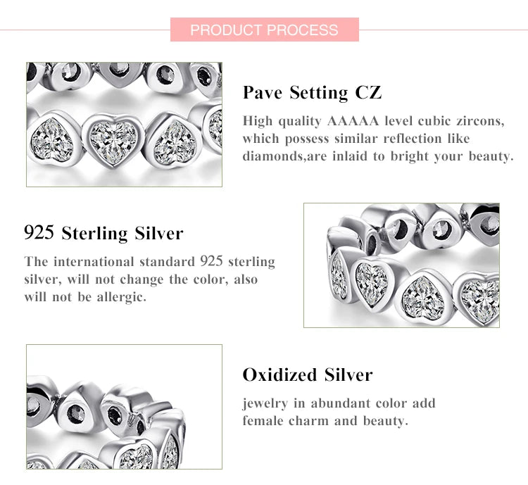 Modian Fashion Classic Cubic Zirconia Jewelry Real 925 sterling silver Love Hearts Ring Eternity Simulated Ring Bands Jewelry
