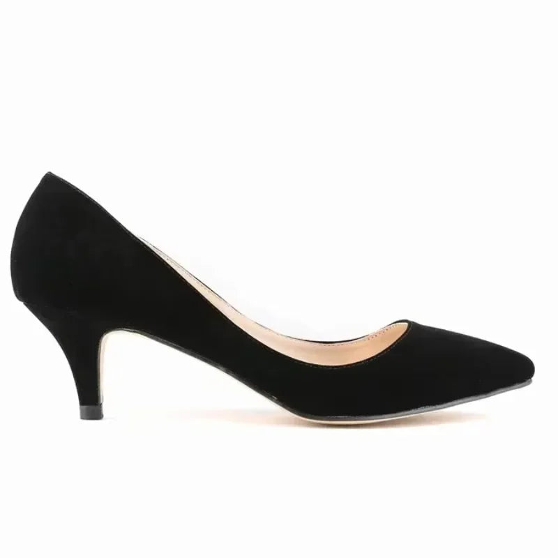 Large Size Women Solid Color Pumps Classic 5cm Low High Heels Breathable Slip On Pointed Toe Stiletto Female Work Wedding Shoes