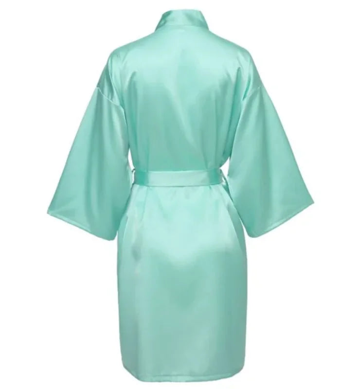 Solid Satin Night Robe, Elegant Half Sleeve V Neck House | SAMAG