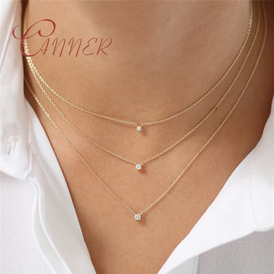 CANNER New 925 Sterling Silver Mini Zircon Pendant Necklaces Chain For Women Fine Jewelry Gift Collares подвеска | SAMAG