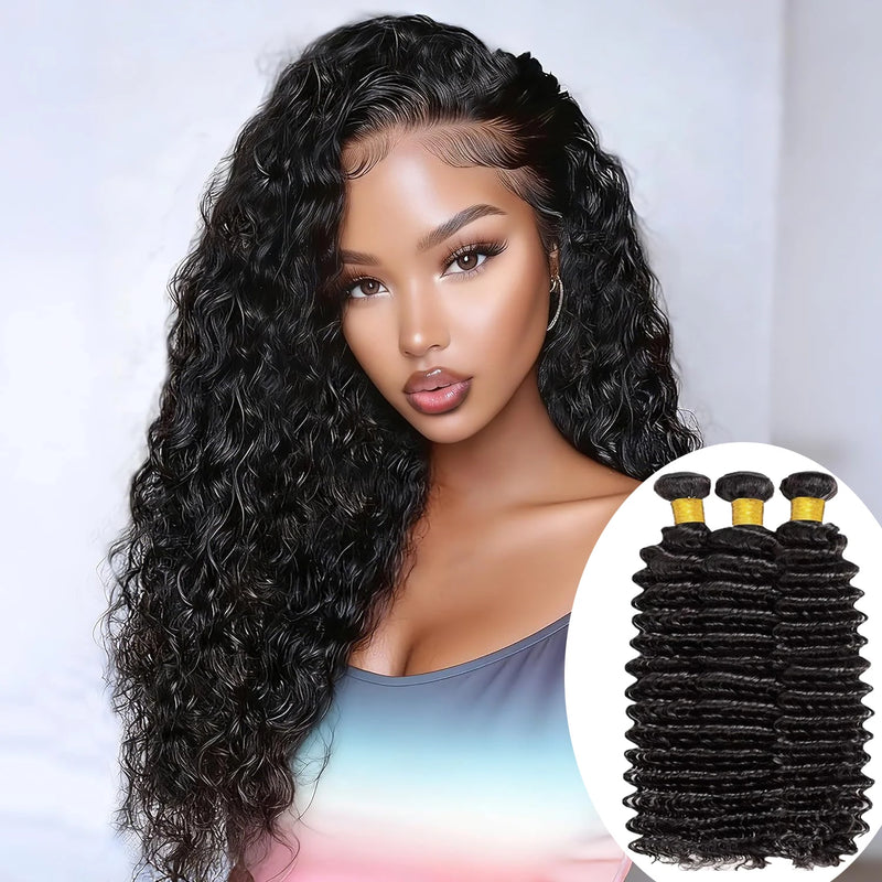 3 Pcs Brazilian Hair Bundles Loose Deep Wave Black User Friendly Bundles  For Professional Hair Weaving 32 34 36 Inch