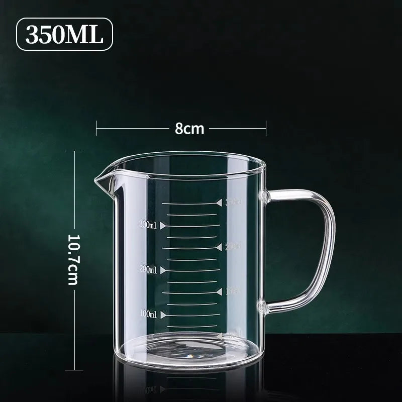YWDL 1pcs Glass Measuring Cup With Handle Heat-resistant Laboratory Beaker Kitchen Milk Coffe Measuring Mug 250/350/500/1000ml