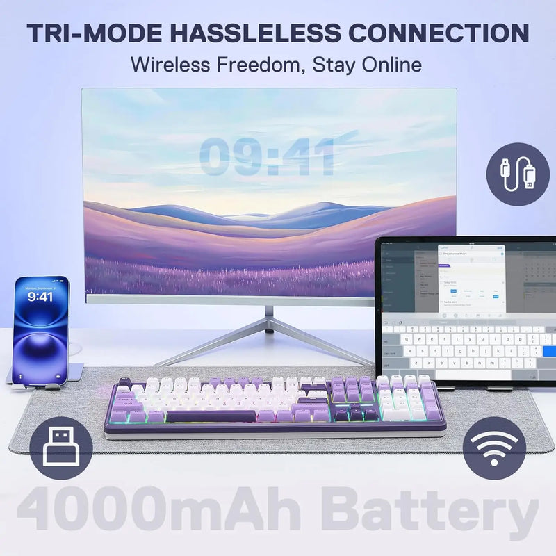 Redragon Wireless Gasket RGB Gaming 108 Keys Mechanical Keyboard,Hot-Swap South-Facing LED Socket,,Mint Mambo Switch