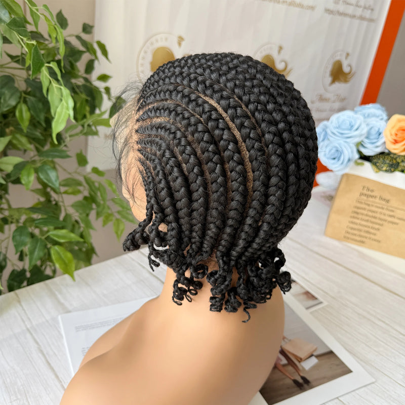 Synthetic Cornrow Braided Wigs Full Lace Short African Box Braiding Wig Transparent Lace Frontal Braids Wigs for Black Women