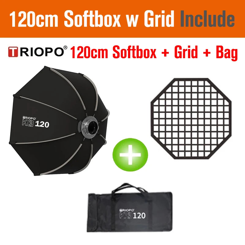 TRIOPO Bowens Mount Softbox K-3 55cm 65cm 90cm 120cm Quick-Setup Octagon Softbox for Godox Aputure Sokani Studio LED Video Light