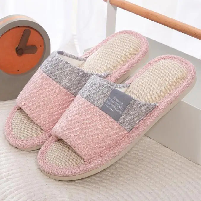 New Women Indoor Slippers Corduroy Floor Flat Shoes Comfort Anti-slip Home Linen Slipper Unisex Woman Men House Cotton Slides