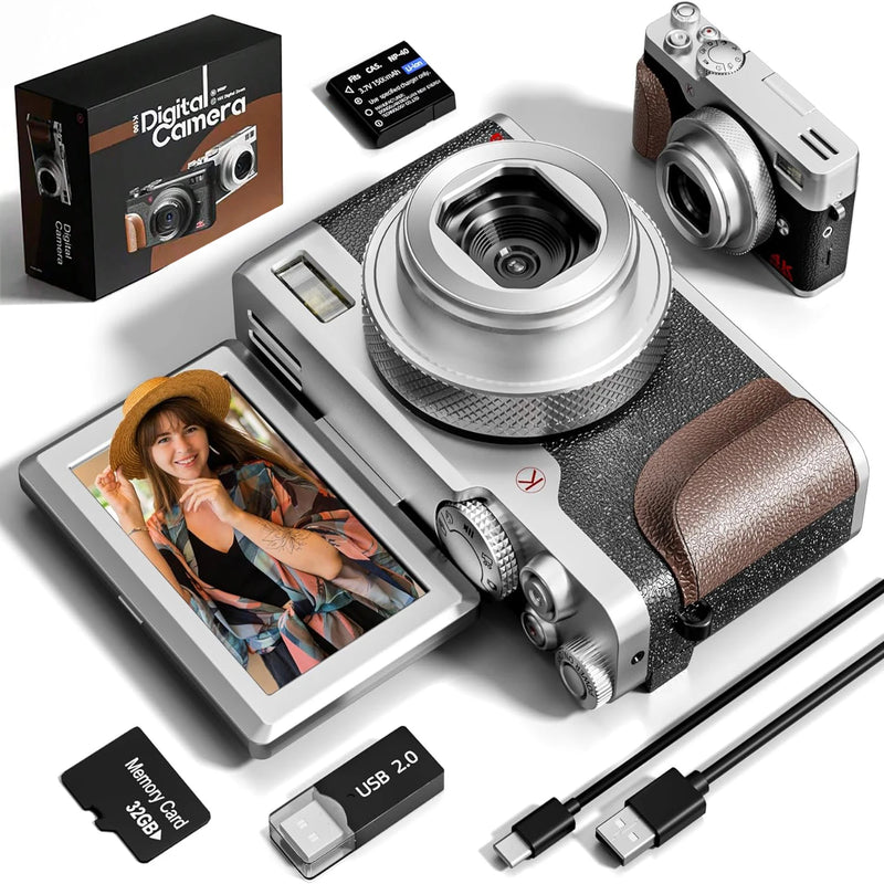 NBD Digital Camera 56MP Cameras for Photography 4K Camera 180°Flip Screen Digital Point and Camera with 16X Zoom Compact Camera