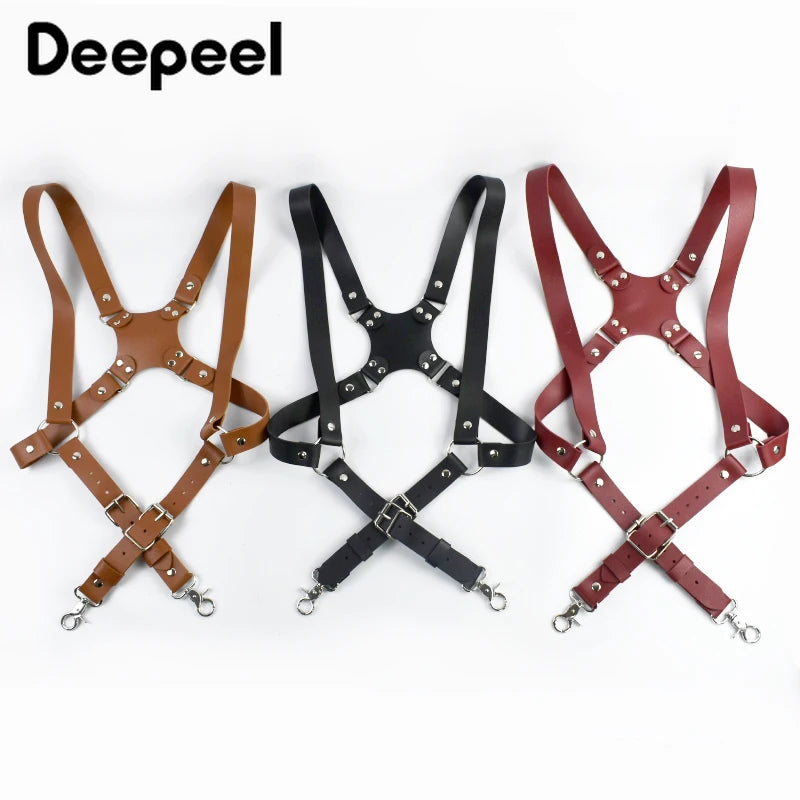 Deepeel 2.5cm Men's Leather Suspenders 2 Clip Hooks Man Elastic Brace Adult Adjust Strap Harness Suspender for Pants Accessories