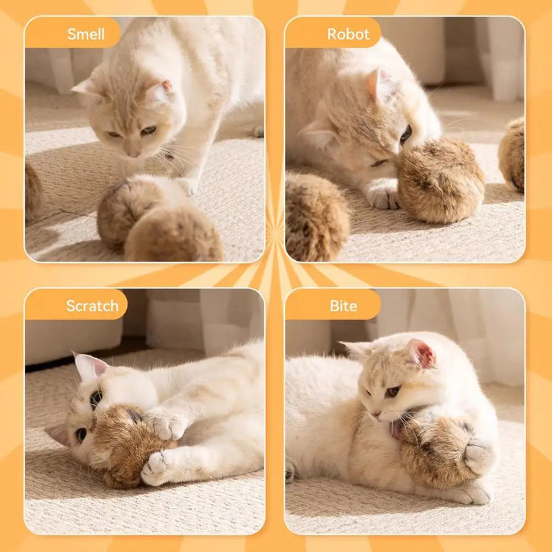 Cat Toy Ball Bunny Kick Cat Toy Furry Ball Cat Toy Soft Fluffy Rabbit Fur Pom Pom Balls Washable Indoor Exercise Stimulates