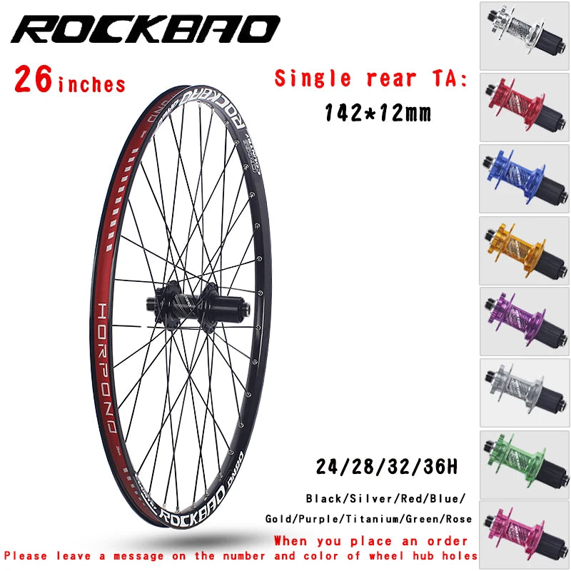 ROCKBAO Mountain Bike Wheelset 24/26/27.5/29 Inches Disc Brake Aluminum Alloy 4Bearings 7-12Speed Thru Axle MTB Bicycle Wheel