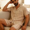Men'S Striped Set Short Sleeve + Shorts | Soft and Cool, Embroidered "LOVE" Design, Casual Style for Spring/Summer/Fall