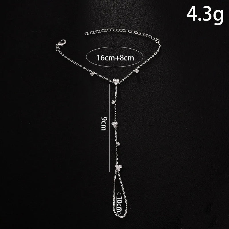 Simple Personality Gold Color Stainless Steel Y Chain Zircon Inlay Adjustable Bracelets for Women Ring Connect Bracelets Jewelry