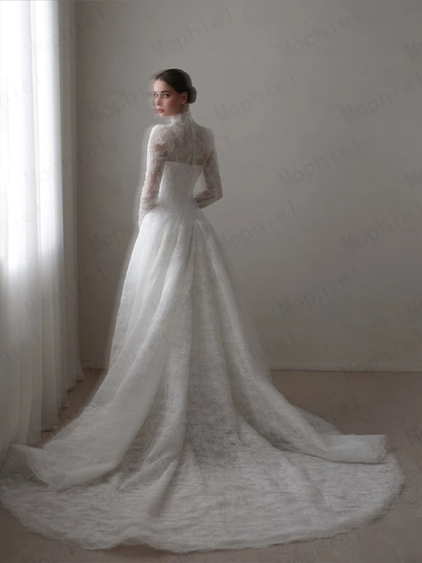 Mophiel Lace Weddings Dresses High Collar Long Illusion - View 6 | SAMAG