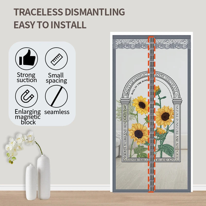 Sunflower mosquito proof door curtain, magnetic screen door, summer screen window, household mosquito net, high-end partition, s