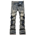 Men's Pearl Boot Cut Denim Jeans Embroidery Patch Slim | SAMAG