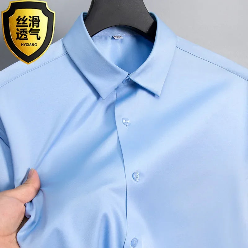 Summer shirt, men's white glossy non ironing wrinkle | SAMAG