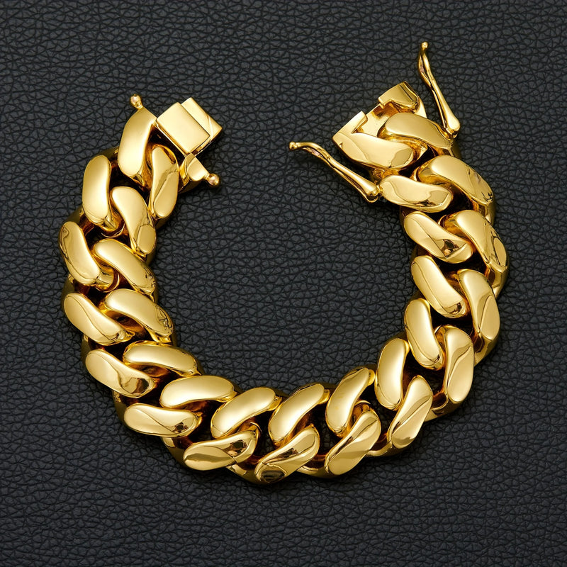 8 - 14mm Punk Rock Stainless Steel Rhombus Cuban MIami Link Chain Bracelets for Men Hip Hop Jewelry Gold - Visuel 5 | SAMAG