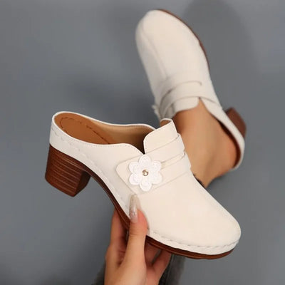 Women's Mules Round Toe Block Heel Suede-Look Shoes | SAMAG