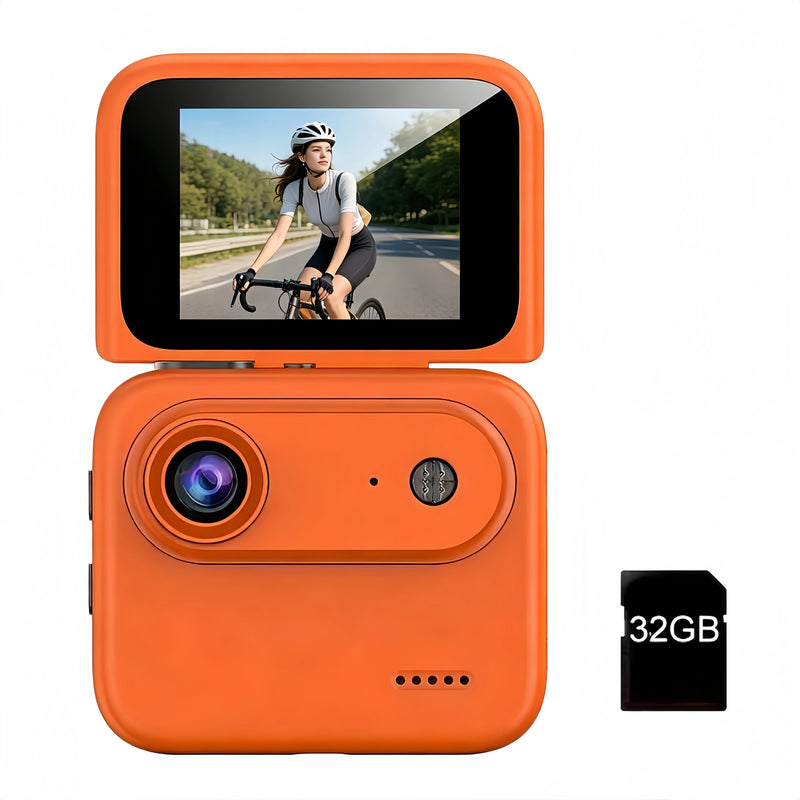 32GB 4K HD Flip Screen Thumb Camera Action Camera | Outdoor Recording, VLOG Cycling Camcorder, Anti Shake Flip Screen Panoramic Travel Shooting, Large Wide-angle First Person View Recording Camera, USB Charging, Lightweight S