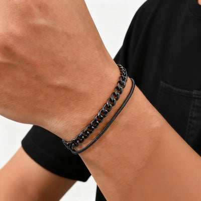 2pcs Cuban Chain Bracelet for Men Boys, Waterproof Stainless Steel Silver Color Wristband, Stylish Fahter's Day Gift | SAMAG