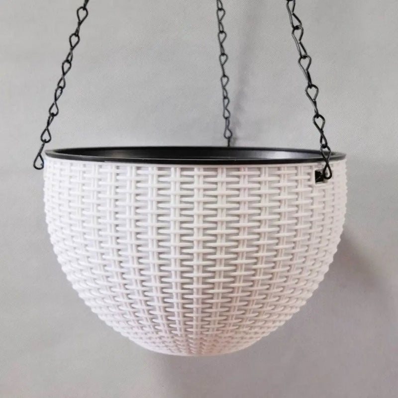 Garden Decoration Plastic Woven Plaited Baskets with Chain Home Decor Houseplant Flowerpot Round Hanging Flower Pots Balcony