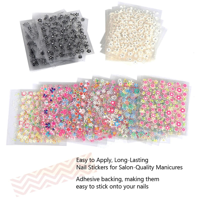 10Pcs Nail Art Transfer Stickers 3D Design Manicure Tips Decals Decorations Sheet for DIY Nail Art