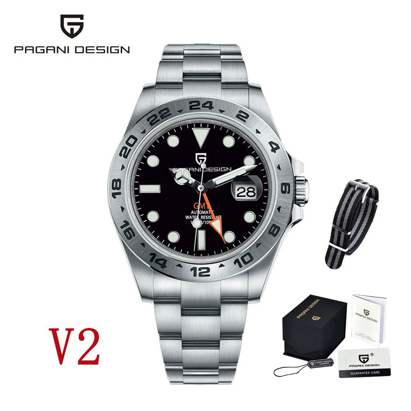 PAGANI DESIGN 2026 New Automatic Machinery Men's Watch GMT DG5833 Stainless Steel Sapphire Crystal 10Bar Waterproof Reloj Hombre