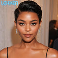 Lekker Black Short Pixie Cut 13X1 C Part Lace Front 100% Human Hair Wigs For Women Glueless Brazilian Remy Hair Straight Wigs