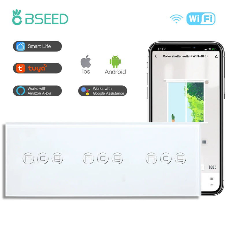 Bseed EU Standard Tuya Wifi Blind Switches Wireless Smart Roller Shutter Switch Smart Life Google Assistant Alexa Voice Control