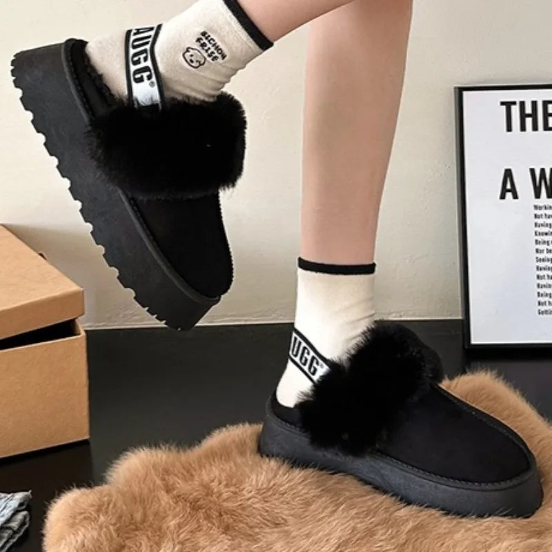 New Fashion Solid Color Suede Women's Slippers Brand Designer 2025 Winter Women's High Quality Home Warm Snow Boots Selling