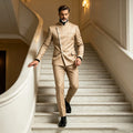 Men's Pinstripe Business Suits Single Breasted Stand Collar Slim Fit Suit Jacket Pants 2 Pieces Formal Tuxedo for Wedding Party