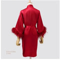 Women FEATHER Bride Bridesmaid Wedding Robe Satin Kimono | SAMAG