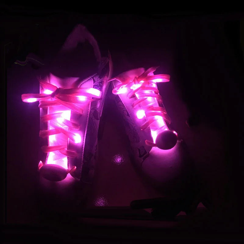 2Pcs LED Sport Luminous Shoelaces Glow Shoe Strings Round Flash Light Shoelaces Batteries No Tie Lazy Shoe Laces Party Decor