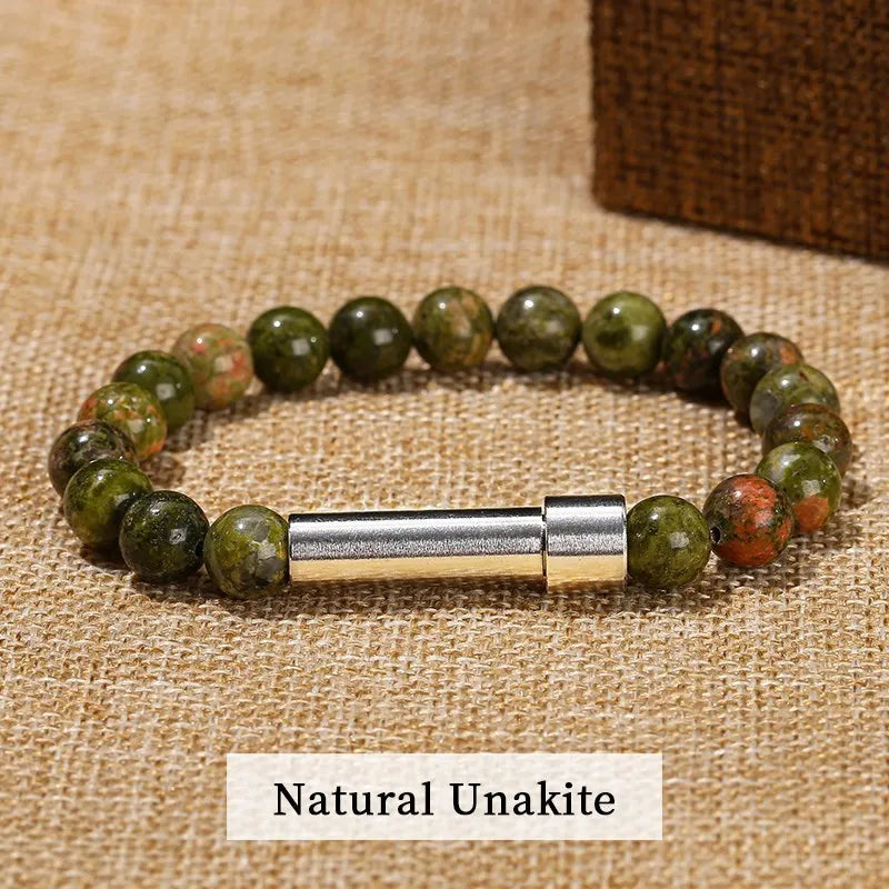 JD Natural Stone Stainless Steel Tube Secret Message Bracelet Women Men Cool Can Place Notes Friendship Couples Wishing Jewelry
