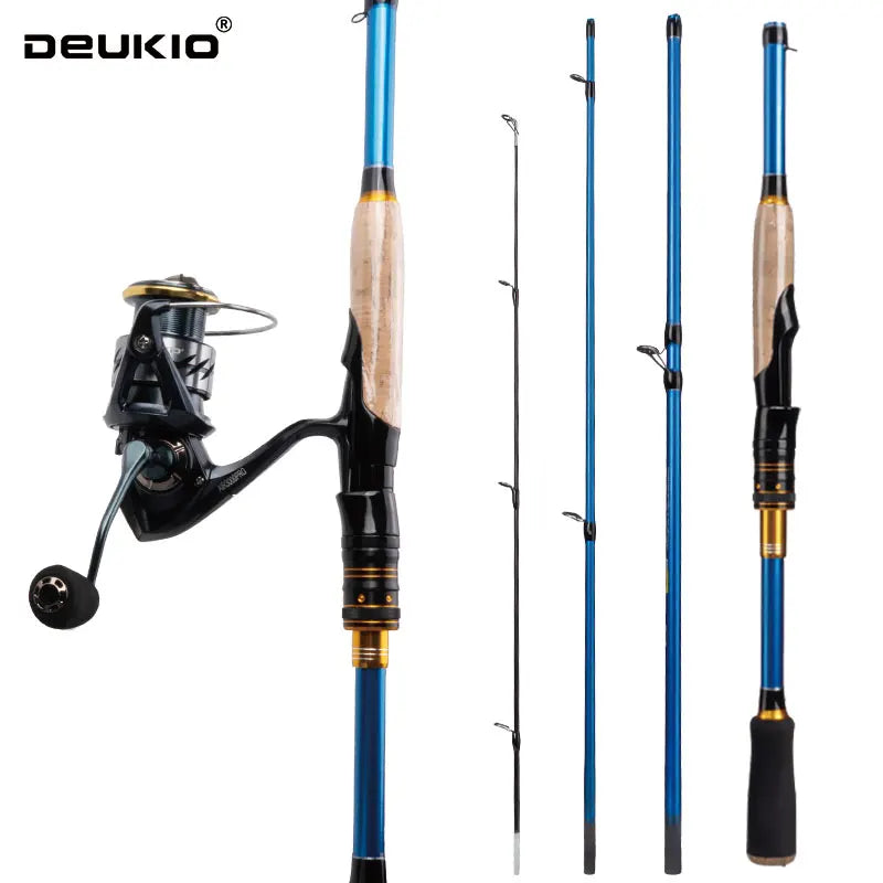 DEUKIO 4/5 Sections Fishing Rod Combo Carbon Fishing Rod and 3000 Series Carbon Body Spinning Reel Set Pesca Fishing Tackle