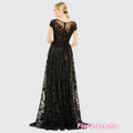 Customized Black Lace Appliques Prom Dress Long Sleeves | SAMAG