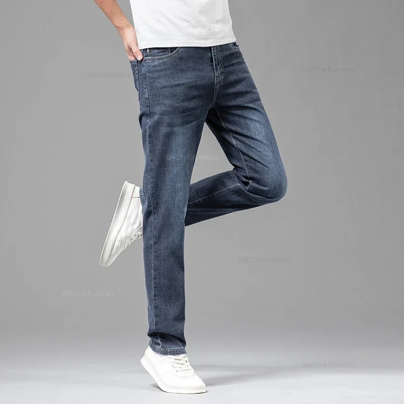 Summer Thin Men's Elastic Cotton Jeans Fashion Gray | SAMAG