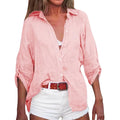 Women's Loose Fit Solid Color Long Sleeve Buttoned Blouse - View 11 | SAMAG