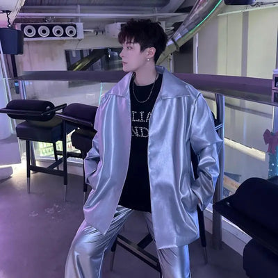 Fashion PU Leather Jacket for Men Zipper Front Long | SAMAG